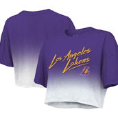 Women's Majestic Threads Purple/White Los Angeles Lakers Dirty Dribble Tri-Blend Cropped T-Shirt