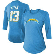 Majestic Threads Women's Keenan Allen Powder Blue Los Angeles Chargers Team Player Name & Number Tri-Blend Raglan 3/4-Sleeve T-Shirt