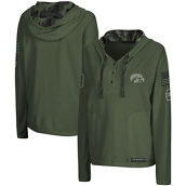 Women's Colosseum Olive Iowa Hawkeyes OHT Military Appreciation Thermal Henley V-Neck Pullover Hoodie