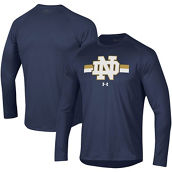 Men's Under Armour Navy Notre Dame Fighting Irish Team Stripe Performance Raglan Long Sleeve T-Shirt