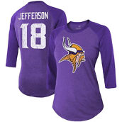 Majestic Threads Women's Justin Jefferson Purple Minnesota Vikings Team Player Name & Number Tri-Blend Raglan 3/4-Sleeve T-Shirt