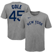 Youth Nike Gerrit Cole Heathered Gray New York Yankees 2021 Field of Dreams Name & Number T-Shirt