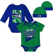 Newborn & Infant Green/Royal Seattle Seahawks Victory Formation Throwback Three-Piece Bodysuit and Knit Hat Set