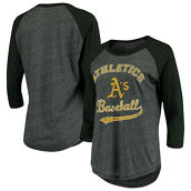 Women's Majestic Threads Green Oakland Athletics Team Baseball Three-Quarter Raglan Sleeve Tri-Blend T-Shirt