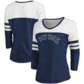 Women's Fanatics Branded Heathered Navy/White New York Yankees Official Wordmark 3/4 Sleeve V-Neck Tri-Blend T-Shirt
