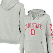 Profile Women's Heathered Gray Ohio State Buckeyes Plus Size Arch Logo Campus 2-Hit V-Neck Pullover Hoodie
