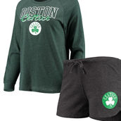 Women's Concepts Sport Heathered Black/Heathered Kelly Green Boston Celtics Raglan Long Sleeve T-Shirt & Shorts Sleep Set