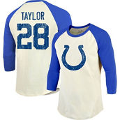 Men's Majestic Threads Jonathan Taylor Cream/Royal Indianapolis Colts Player Name & Number Raglan 3/4-Sleeve T-Shirt