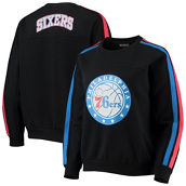 Women's The Wild Collective Black Philadelphia 76ers Perforated Logo Pullover Sweatshirt