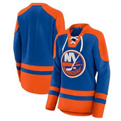 Women's Fanatics Branded Royal/Orange New York Islanders Net Gain Fleece V-Neck Pullover Sweatshirt