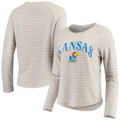Camp David Women's Heathered Gray Kansas Jayhawks Seaside Striped French Terry Raglan Pullover Sweatshirt