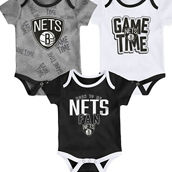 Newborn & Infant Black/White/Heathered Gray Brooklyn Nets 3-Piece Trifecta Bodysuit Set