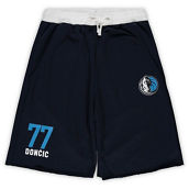 Men's Majestic Luka Doncic Navy Dallas Mavericks Big & Tall French Terry Name & Number Shorts