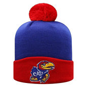 Top of the World Men's Royal/Red Kansas Jayhawks Core 2-Tone Cuffed Knit Hat with Pom