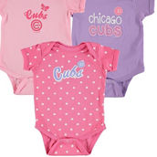 Girls Infant Soft as a Grape Pink/Purple Chicago Cubs 3-Pack Rookie Bodysuit Set