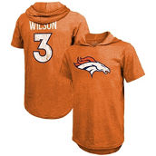 Men's Majestic Threads Russell Wilson Orange Denver Broncos Player Name & Number Short Sleeve Hoodie T-Shirt