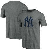 Fanatics Branded Men's Heathered Gray New York Yankees Weathered Official Logo Tri-Blend T-Shirt