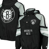 Men's Starter Black/Gray Brooklyn Nets The Pro II Half-Zip Jacket