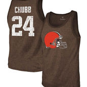 Men's Majestic Threads Nick Chubb Heathered Brown Cleveland Browns Name & Number Tri-Blend Tank Top