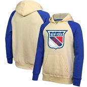 Men's Majestic Threads Oatmeal/Blue New York Rangers Logo Raglan Pullover Hoodie