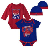 Newborn & Infant Mitchell & Ness Blue/Red Sacramento Kings 3-Piece Hardwood Classics Bodysuits & Cuffed Knit Hat Set