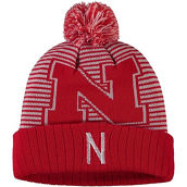 Men's Top of the World Scarlet Nebraska Huskers Line Up Cuffed Knit Hat with Pom