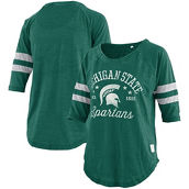 Women's Pressbox Green Michigan State Spartans Plus Size Jade Vintage Washed 3/4-Sleeve Jersey T-Shirt