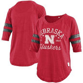 Women's Pressbox Scarlet Nebraska Huskers Plus Size Jade Vintage Washed 3/4-Sleeve Jersey T-Shirt