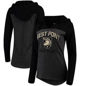 Women's Charcoal Army Black Knights Knockout Color Block Long Sleeve V-Neck Hoodie T-Shirt