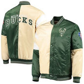 Starter Men's Cream/Hunter Green Milwaukee Bucks 75th Anniversary Leader Color Block Satin Full-Snap Jacket