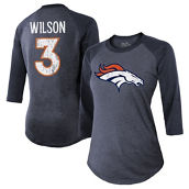 Majestic Threads Women's Threads Russell Wilson Navy Denver Broncos Name & Number Raglan 3/4 Sleeve T-Shirt