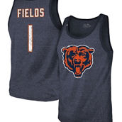 Men's Majestic Threads Justin Fields Heathered Navy Chicago Bears Player Name & Number Tri-Blend Tank Top