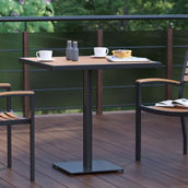 Flash Furniture Outdoor Patio Bistro Dining Table with Faux Teak Poly Slats
