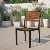 Flash Furniture Lark Outdoor Side Chair with Faux Teak Poly Slats