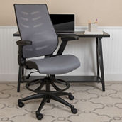 Flash Furniture High Back Mesh Spine-Back Ergonomic Drafting Chair with Adjustable Foot Ring and Adjustable Flip-Up Arms