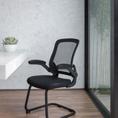 Flash Furniture Mesh Sled Base Side Reception Chair with Flip-Up Arms