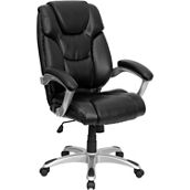Flash Furniture High Back LeatherSoft Layered Upholstered Executive Swivel Ergonomic Office Chair with Silver Nylon Base and Arms