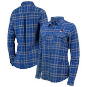 Women's Antigua Blue/Gray New York Rangers Stance Plaid Button-Up Long Sleeve Shirt