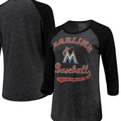 Women's Majestic Threads Black Miami Marlins Team Baseball Three-Quarter Raglan Sleeve Tri-Blend T-Shirt