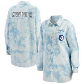 Women's WEAR by Erin Andrews White New York Rangers Oversized Tie-Dye Button-Up Denim Shirt