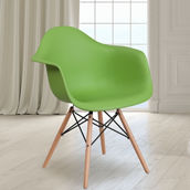 Flash Furniture Alonza Series Plastic Chair with Arms and Wooden Legs