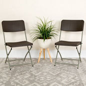 Flash Furniture 2 Pack HERCULES Series Rattan Plastic Folding Chair with Gray Frame