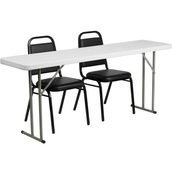 Flash Furniture 6-Foot Plastic Folding Training Table Set with 2 Trapezoidal Back Stack Chairs