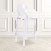 Flash Furniture Ghost Barstool in Transparent Crystal with Tear Back