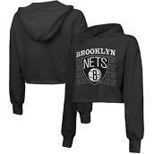 Majestic Threads Women's Threads Black Brooklyn Nets Repeat Cropped Tri-Blend Pullover Hoodie