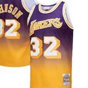Men's Mitchell & Ness Magic Johnson Gold/Purple Los Angeles Lakers 1984/85 Hardwood Classics Fadeaway Swingman Player Jersey