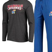 Concepts Sport Men's Royal/Heathered Charcoal Kansas Jayhawks Meter Long Sleeve T-Shirt & Pants Sleep Set