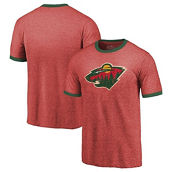 Men's Majestic Threads Heathered Red Minnesota Wild Ringer Contrast Tri-Blend T-Shirt