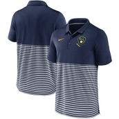 Men's Nike Navy/Gray Milwaukee Brewers Home Plate Striped Polo