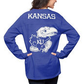 Women's Pressbox Royal Kansas Jayhawks The Big Shirt Oversized Long Sleeve T-Shirt